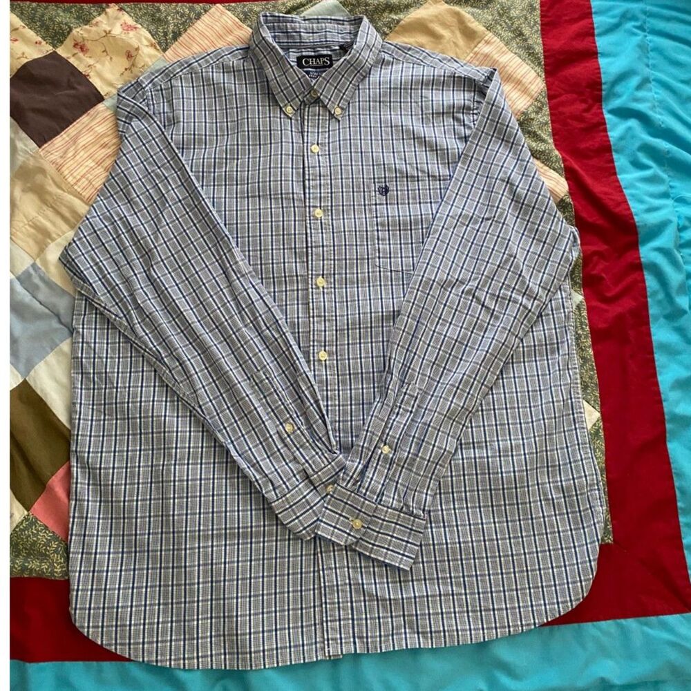 Chaps Blue & White Plaid Long Sleeve Button Up Shirt Size XXL